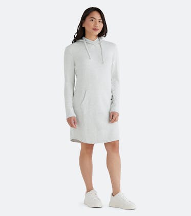 Women's French Terry Hooded Dress Women's French Terry Hooded Dress in Light Heather Grey