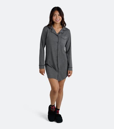Women's Modal Button Down PJ Dress Women's Modal Button Down PJ Dress in Heather Charcoal